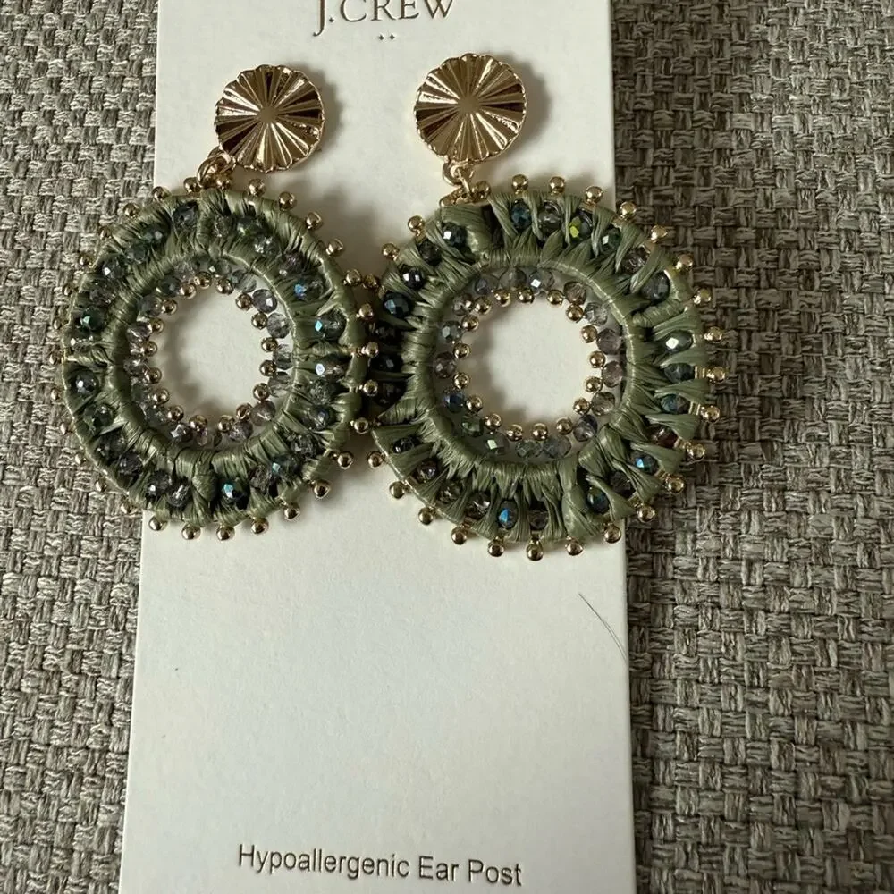 J. Crew Green Beaded circle earrings